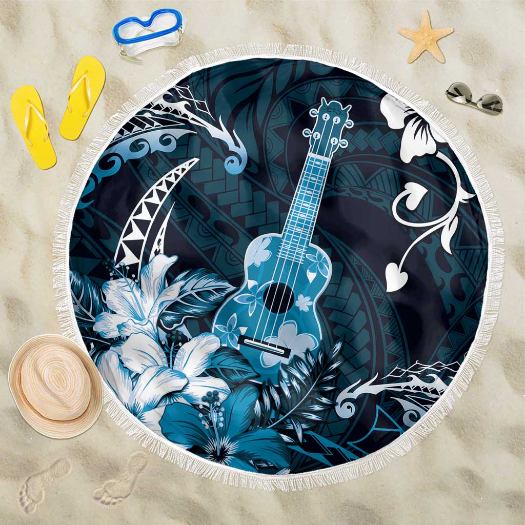 Hawaii Ukulele Beach Blanket Polynesian Pattern Mix Hibiscus Blue Version LT05 One Size 150cm Blue - Polynesian Pride
