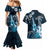Hawaii Ukulele Couples Matching Mermaid Dress and Hawaiian Shirt Polynesian Pattern Mix Hibiscus Blue Version LT05