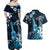 Hawaii Ukulele Couples Matching Off Shoulder Maxi Dress and Hawaiian Shirt Polynesian Pattern Mix Hibiscus Blue Version LT05