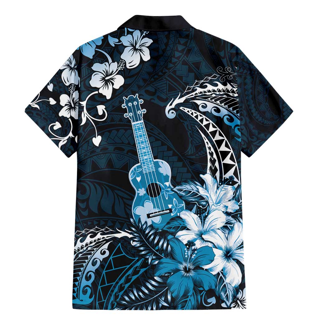 Hawaii Ukulele Family Matching Mermaid Dress and Hawaiian Shirt Polynesian Pattern Mix Hibiscus Blue Version LT05
