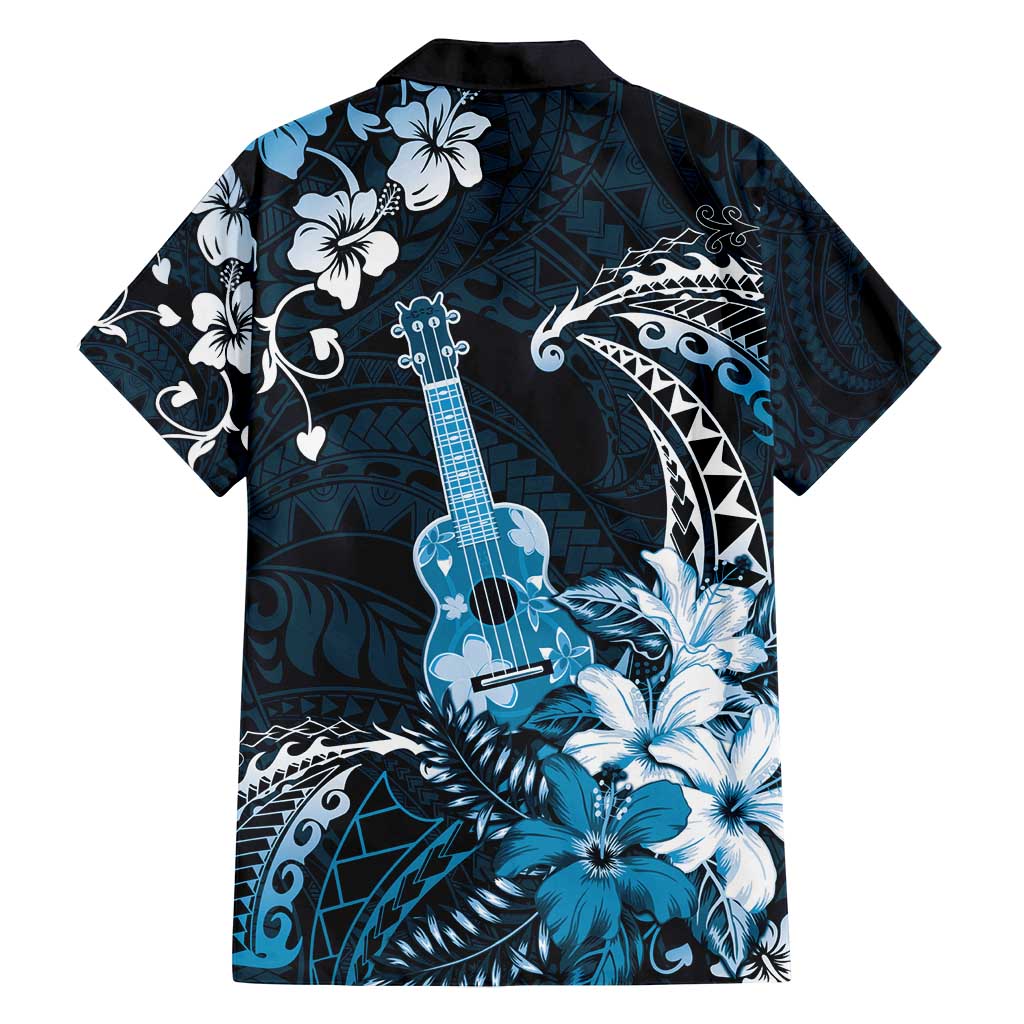 Hawaii Ukulele Family Matching Tank Maxi Dress and Hawaiian Shirt Polynesian Pattern Mix Hibiscus Blue Version LT05