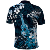 Hawaii Ukulele Polo Shirt Polynesian Pattern Mix Hibiscus Blue Version LT05