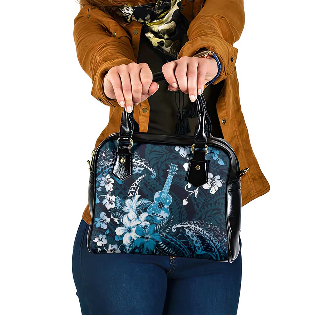 Hawaii Ukulele Shoulder Handbag Polynesian Pattern Mix Hibiscus Blue Version LT05 One Size Blue - Polynesian Pride