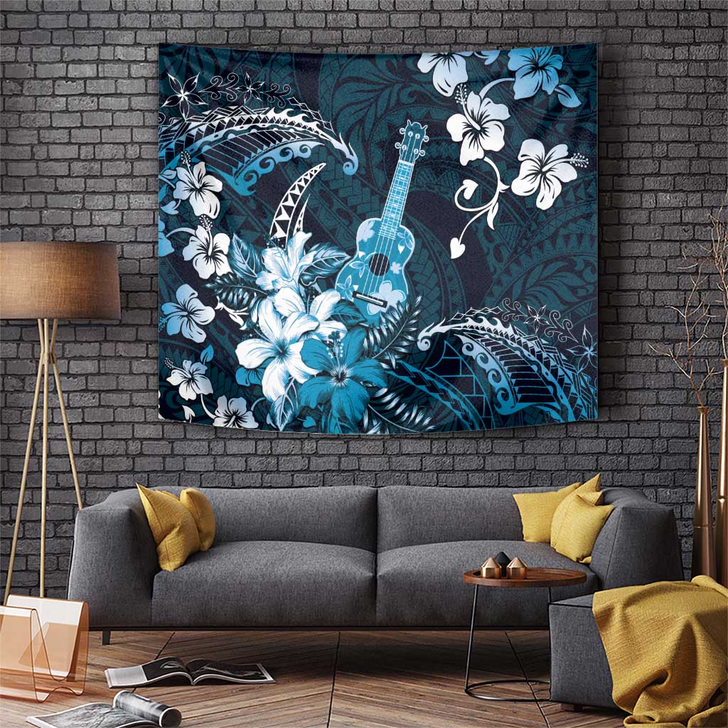 Hawaii Ukulele Tapestry Polynesian Pattern Mix Hibiscus Blue Version LT05 Blue - Polynesian Pride