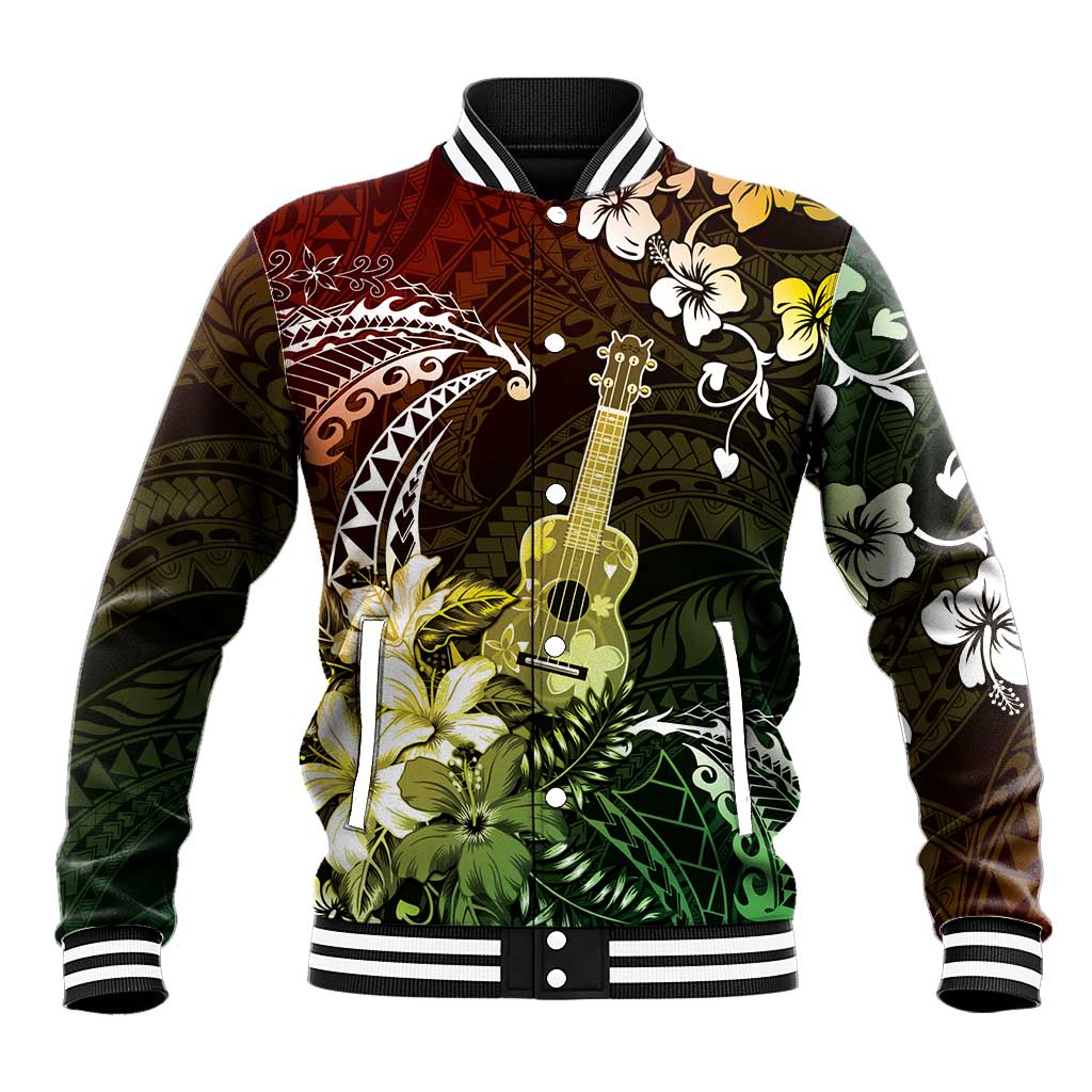 Hawaii Ukulele Baseball Jacket Polynesian Pattern Mix Hibiscus Reggae Version LT05 Unisex Reggae - Polynesian Pride