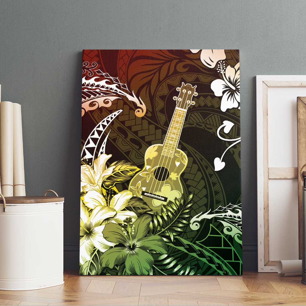 Hawaii Ukulele Canvas Wall Art Polynesian Pattern Mix Hibiscus Reggae Version