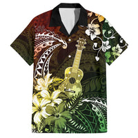 Hawaii Ukulele Family Matching Long Sleeve Bodycon Dress and Hawaiian Shirt Polynesian Pattern Mix Hibiscus Reggae Version LT05