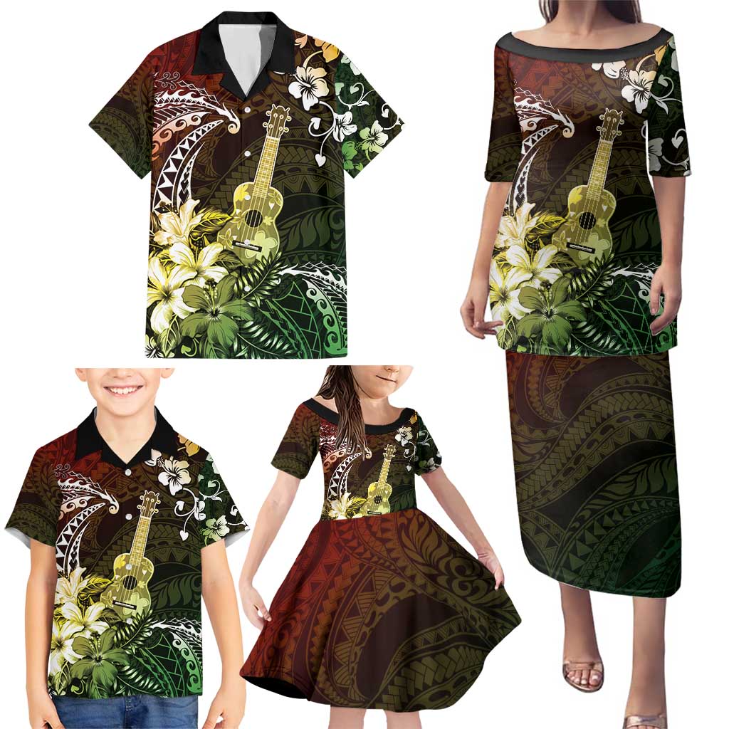 Hawaii Ukulele Family Matching Puletasi and Hawaiian Shirt Polynesian Pattern Mix Hibiscus Reggae Version LT05 - Polynesian Pride