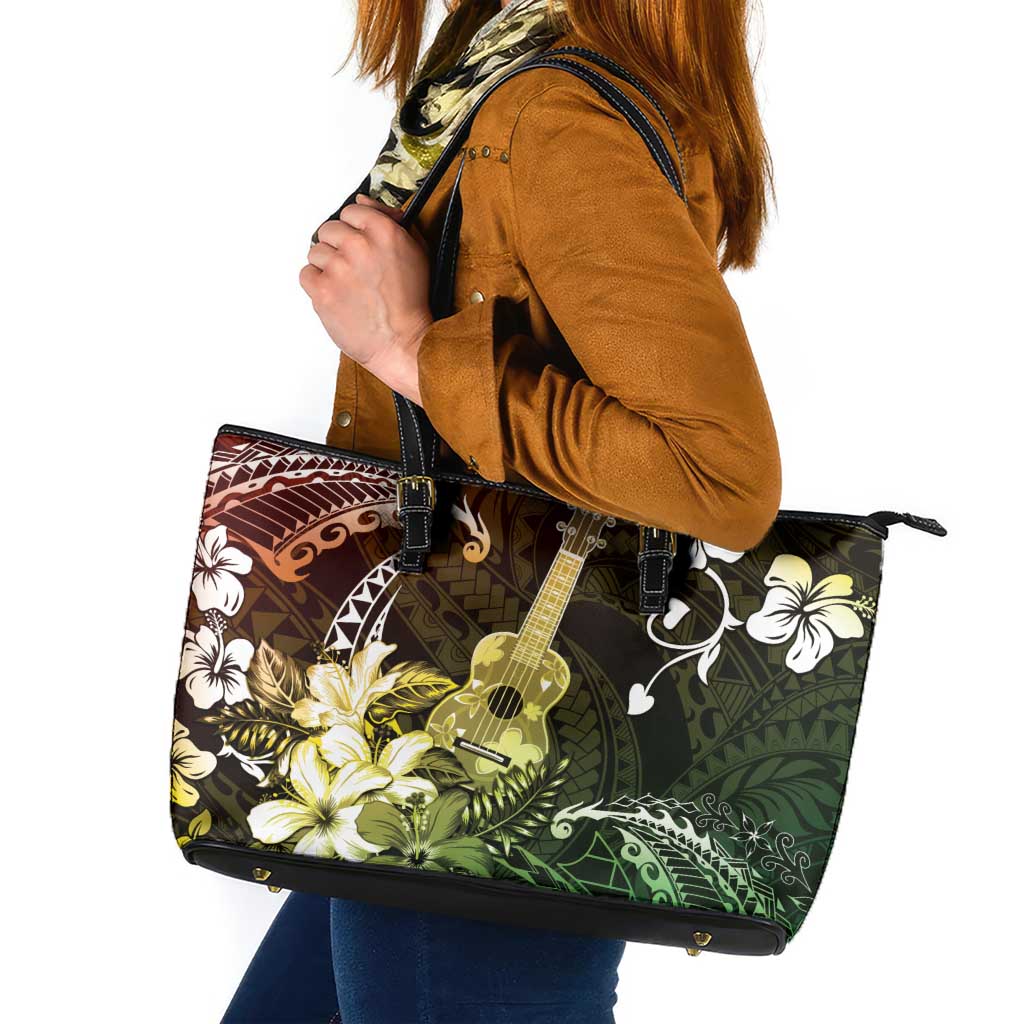 Hawaii Ukulele Leather Tote Bag Polynesian Pattern Mix Hibiscus Reggae Version LT05 Reggae - Polynesian Pride