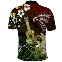 Hawaii Ukulele Polo Shirt Polynesian Pattern Mix Hibiscus Reggae Version LT05
