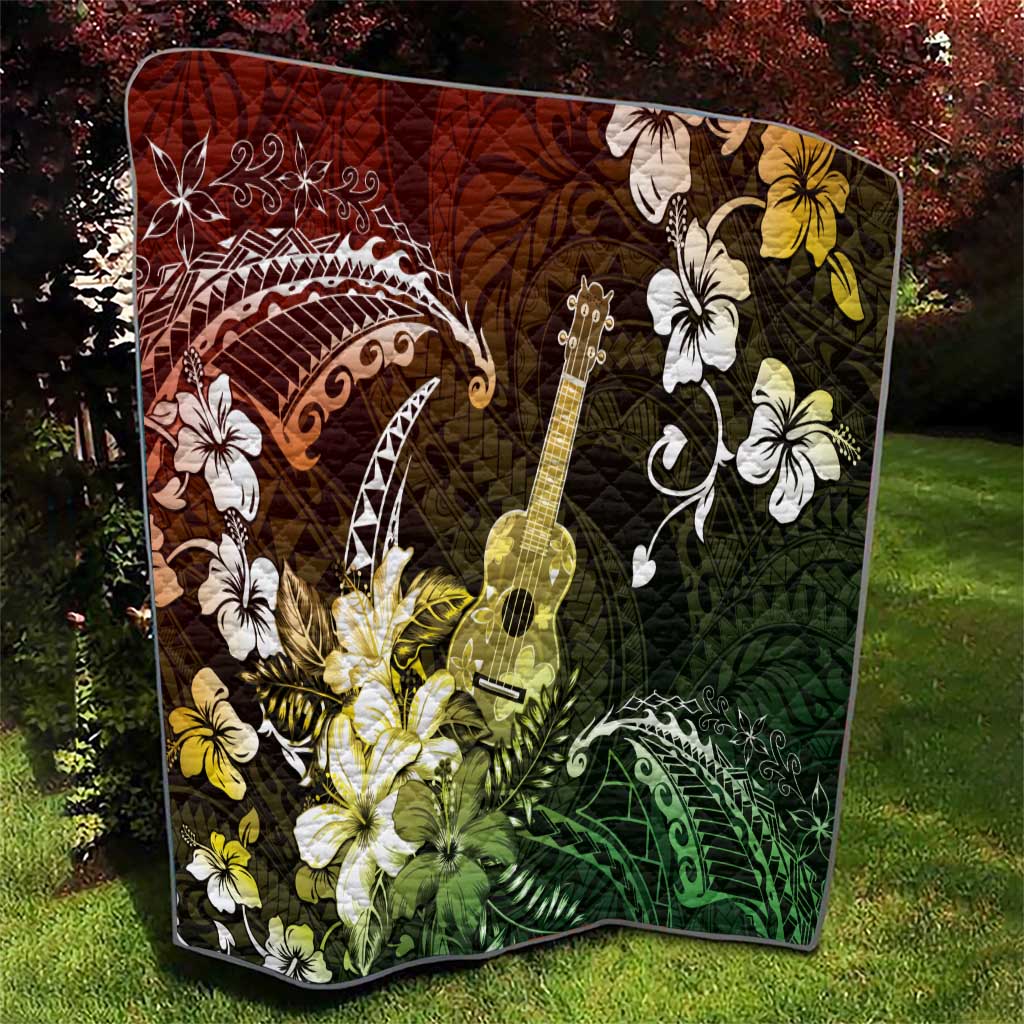 Hawaii Ukulele Quilt Polynesian Pattern Mix Hibiscus Reggae Version