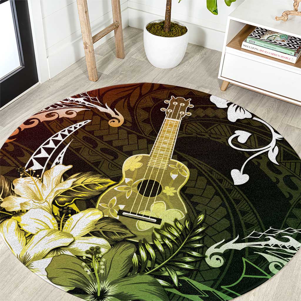 Hawaii Ukulele Round Carpet Polynesian Pattern Mix Hibiscus Reggae Version LT05 Reggae - Polynesian Pride