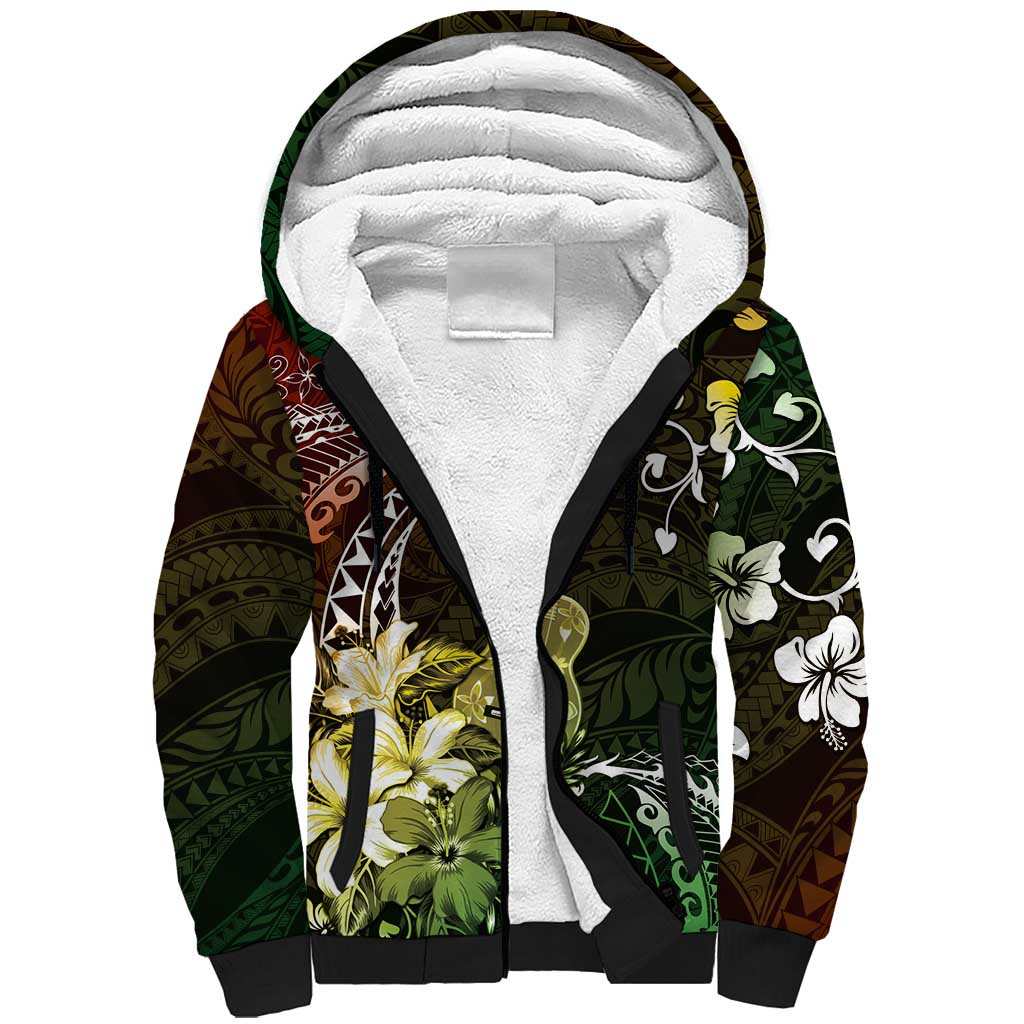 Hawaii Ukulele Sherpa Hoodie Polynesian Pattern Mix Hibiscus Reggae Version LT05 Unisex Reggae - Polynesian Pride
