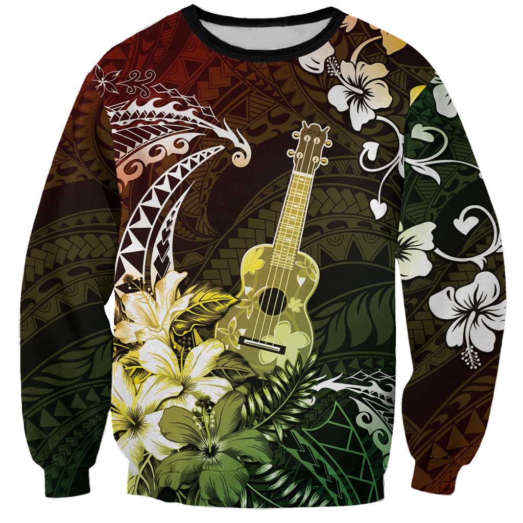 Hawaii Ukulele Sweatshirt Polynesian Pattern Mix Hibiscus Reggae Version LT05 Unisex Reggae - Polynesian Pride