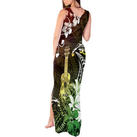 Hawaii Ukulele Tank Maxi Dress Polynesian Pattern Mix Hibiscus Reggae Version LT05