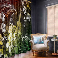 Hawaii Ukulele Window Curtain Polynesian Pattern Mix Hibiscus Reggae Version