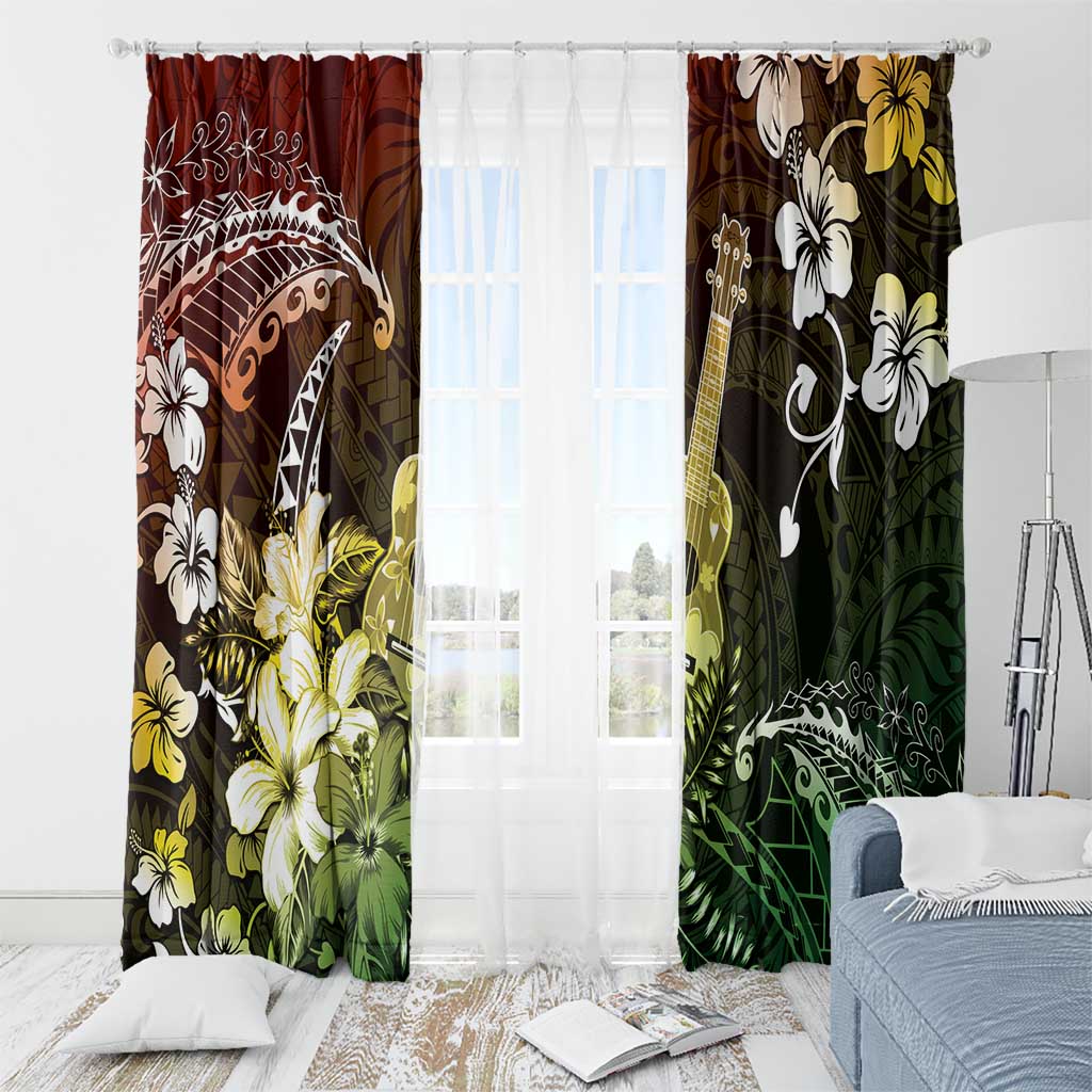 Hawaii Ukulele Window Curtain Polynesian Pattern Mix Hibiscus Reggae Version