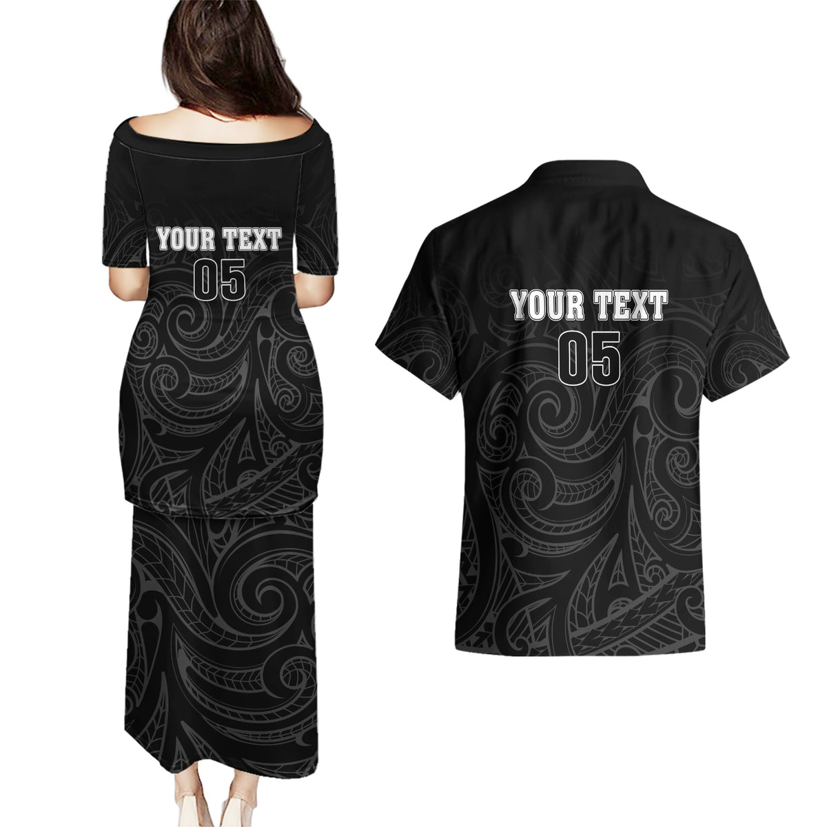 Custom New Zealand Marathon Couples Matching Puletasi and Hawaiian Shirt Maori Style