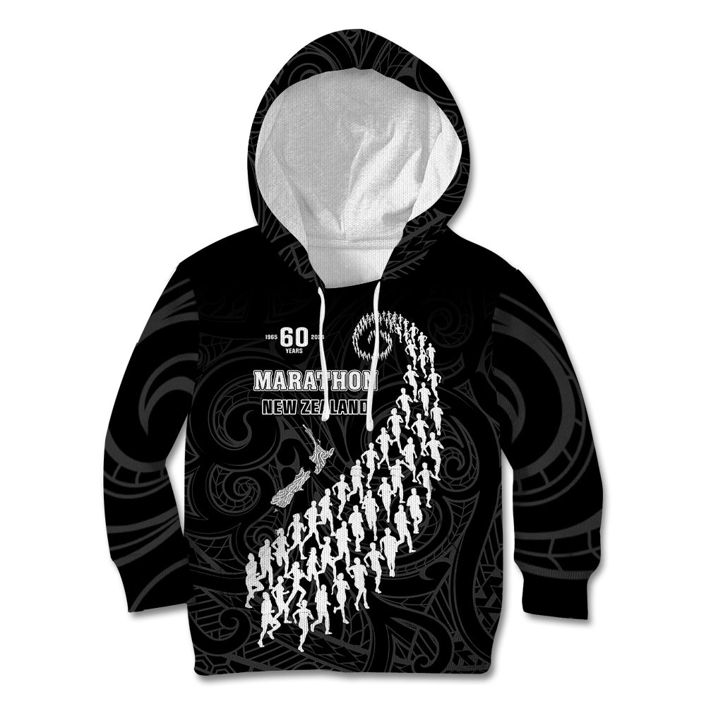 Custom New Zealand Marathon Kid Hoodie Maori Style LT05 Hoodie Black - Polynesian Pride