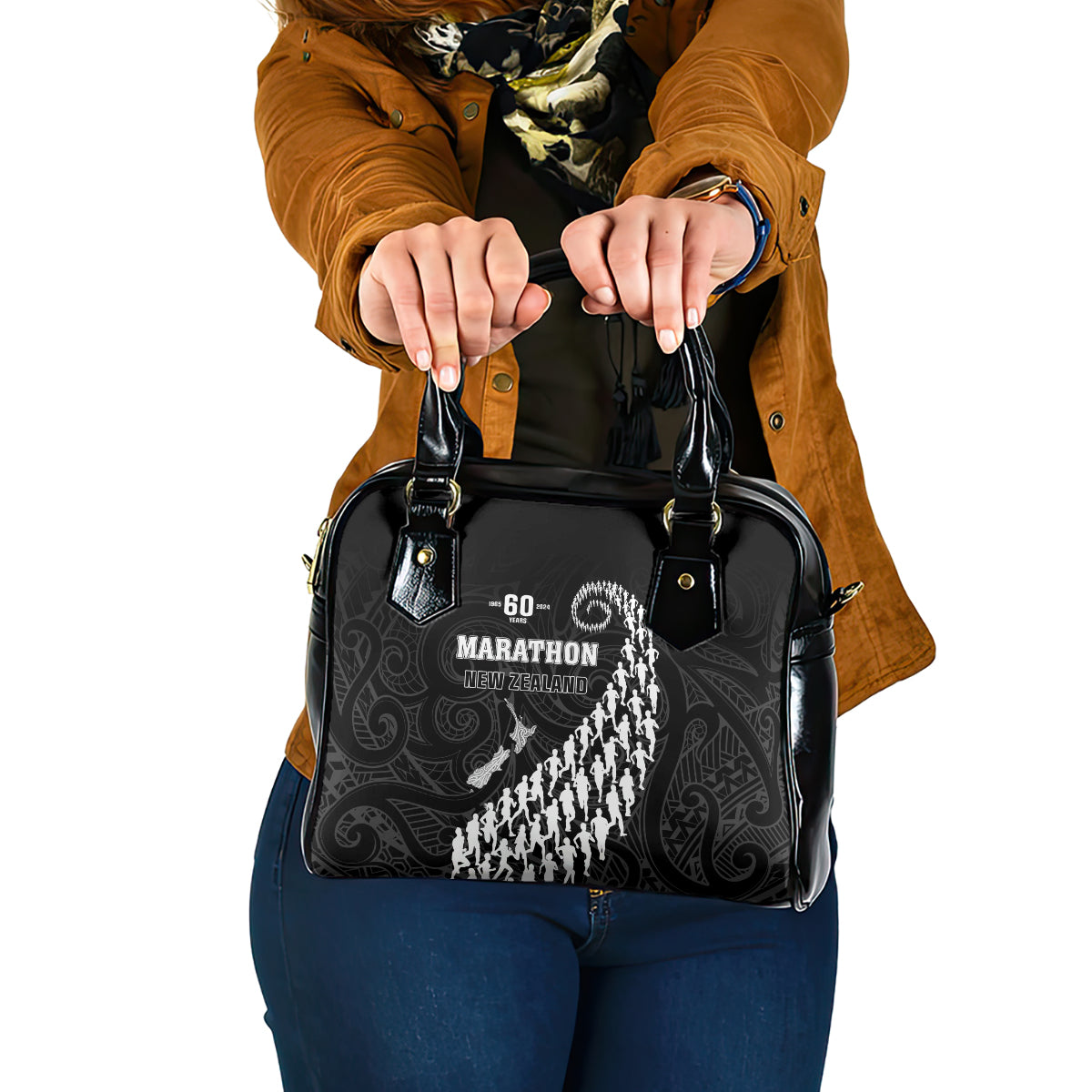 New Zealand Marathon Shoulder Handbag Maori Style LT05 One Size Black - Polynesian Pride