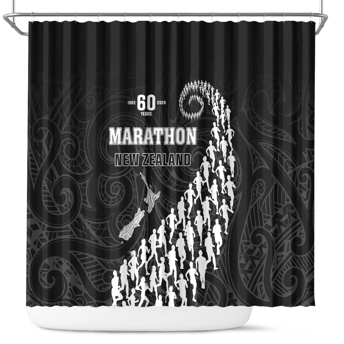 New Zealand Marathon Shower Curtain Maori Style LT05 Black - Polynesian Pride