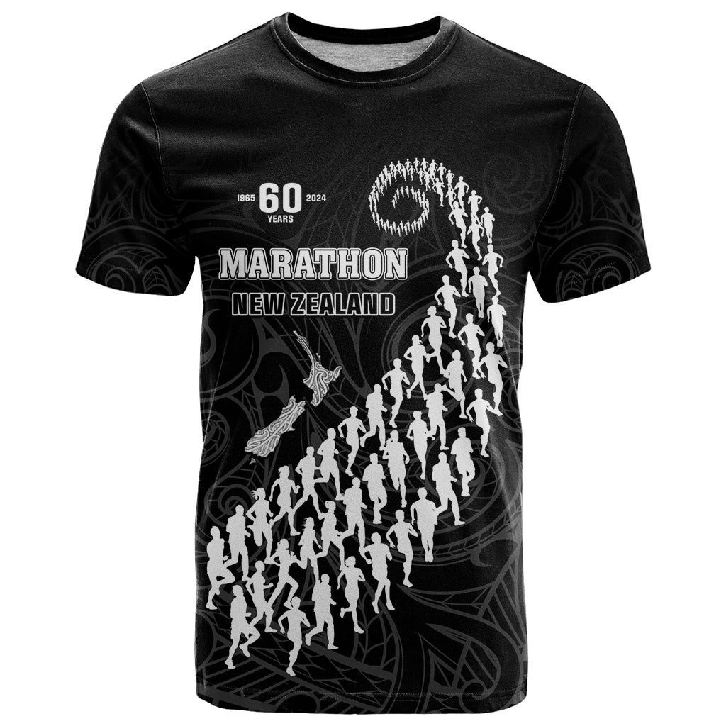 Custom New Zealand Marathon T Shirt Maori Style LT05 Black - Polynesian Pride