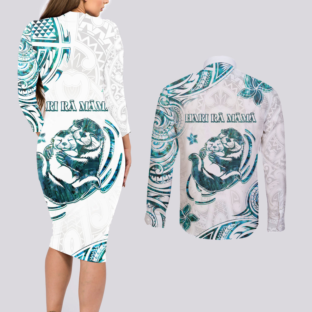 New Zealand Aotearoa Hari Ra Mama Couples Matching Long Sleeve Bodycon Dress and Long Sleeve Button Shirt A Mother's Love Is Like No Otter