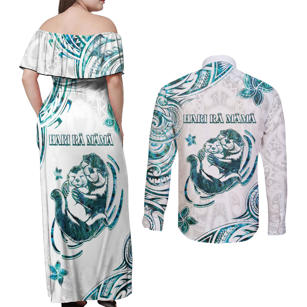New Zealand Aotearoa Hari Ra Mama Couples Matching Off Shoulder Maxi Dress and Long Sleeve Button Shirt A Mother's Love Is Like No Otter