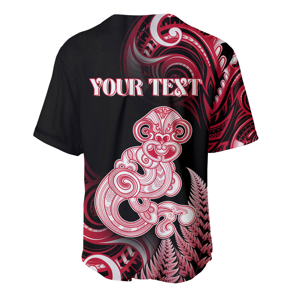 Personalised New Zealand Maori Taniwha Baseball Jersey Silver Fern Red Version