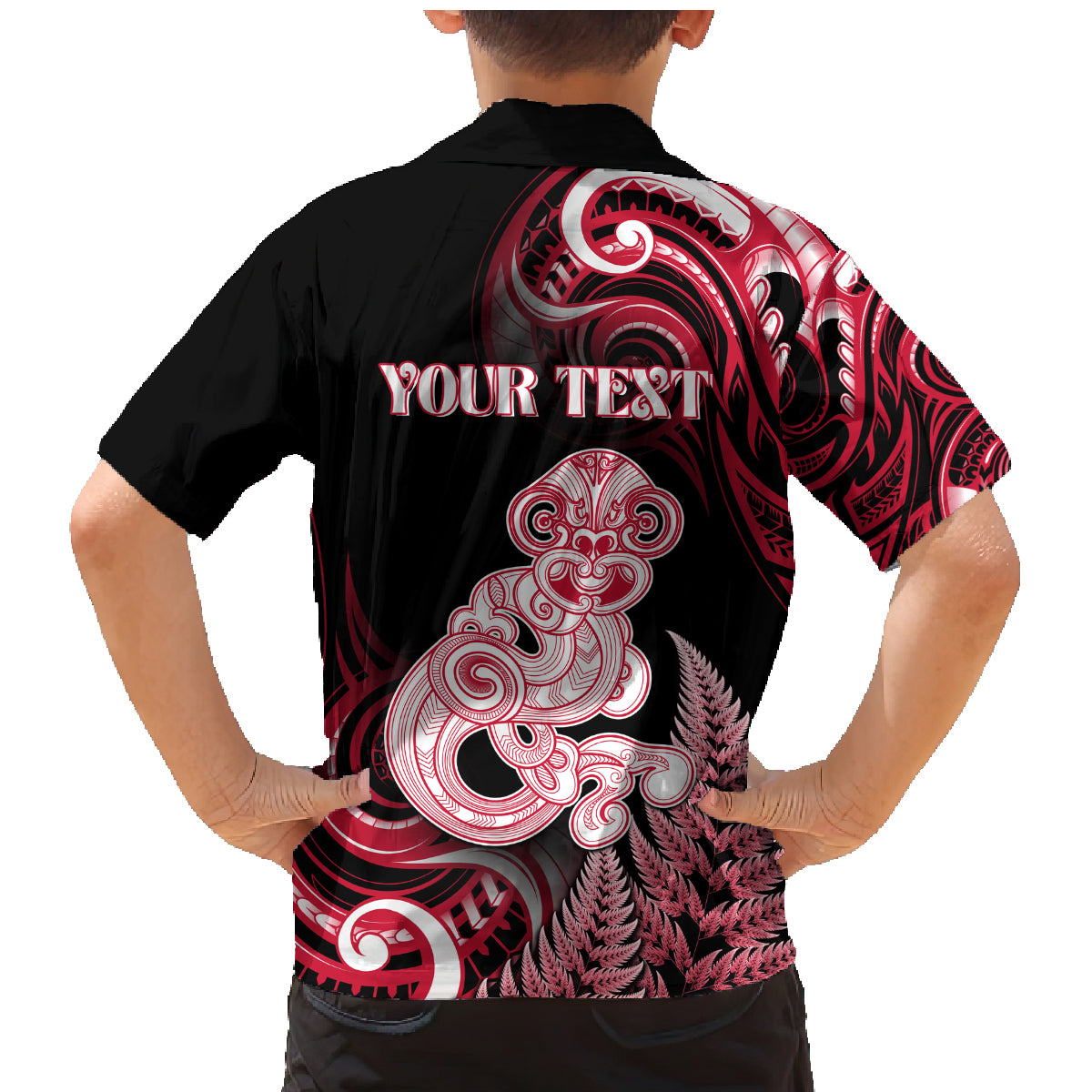 Personalised New Zealand Maori Taniwha Family Matching Mermaid Dress and Hawaiian Shirt Silver Fern Red Version