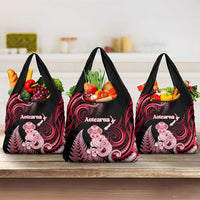 New Zealand Maori Taniwha Grocery Bag Silver Fern Red Version