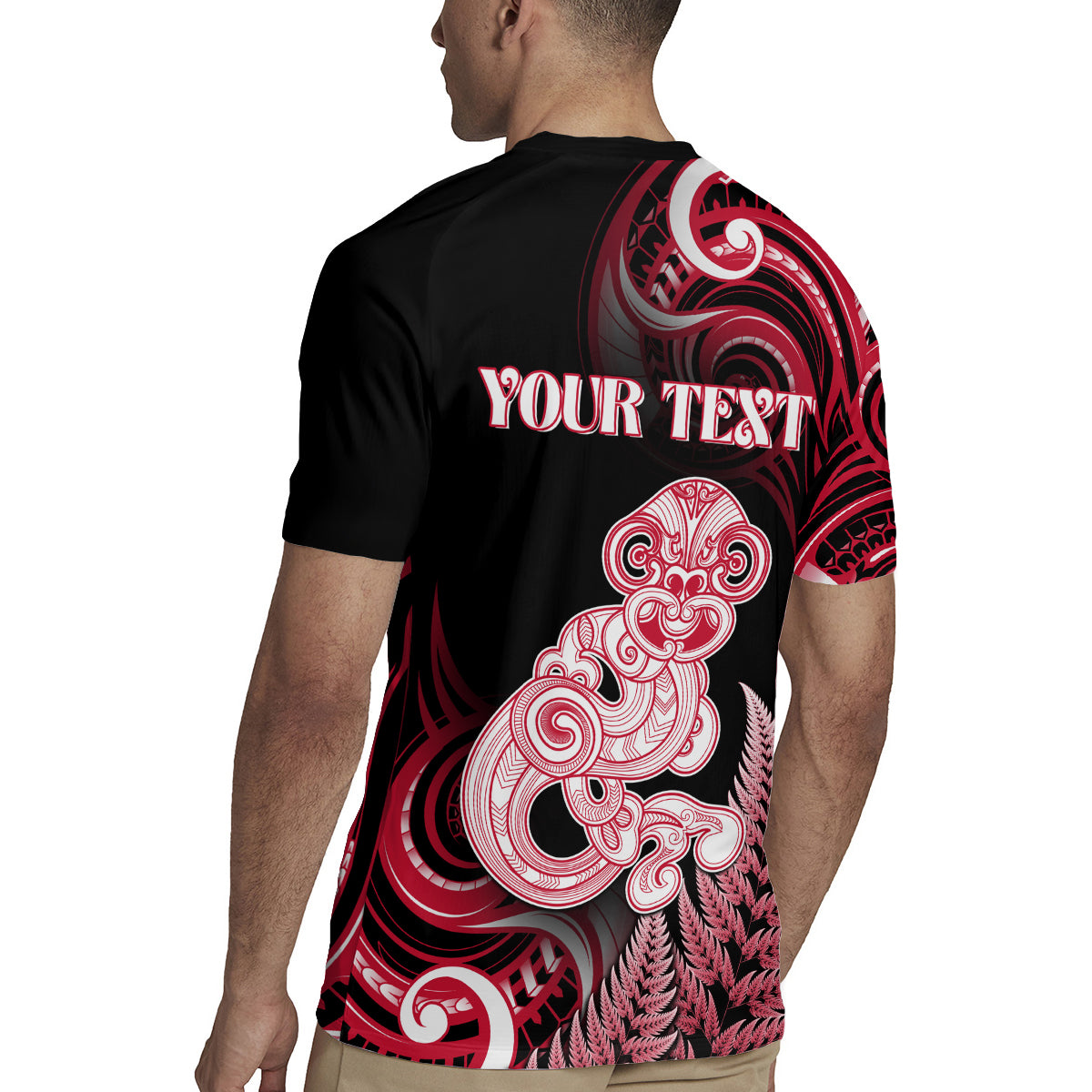 Personalised New Zealand Maori Taniwha Rugby Jersey Silver Fern Red Version