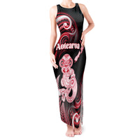 Personalised New Zealand Maori Taniwha Tank Maxi Dress Silver Fern Red Version