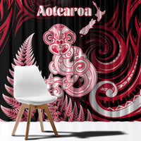 New Zealand Maori Taniwha Window Curtain Silver Fern Red Version