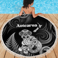 New Zealand Maori Taniwha Beach Blanket Silver Fern Black Version