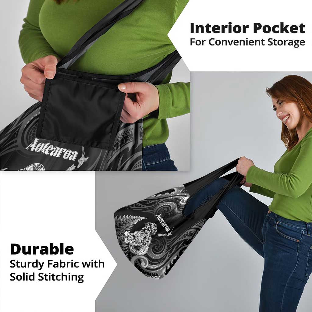 New Zealand Maori Taniwha Grocery Bag Silver Fern Black Version