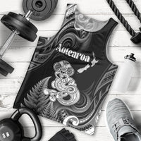 Personalised New Zealand Maori Taniwha Men Tank Top Silver Fern Black Version
