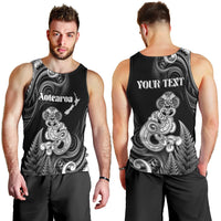 Personalised New Zealand Maori Taniwha Men Tank Top Silver Fern Black Version