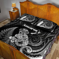 New Zealand Maori Taniwha Quilt Bed Set Silver Fern Black Version