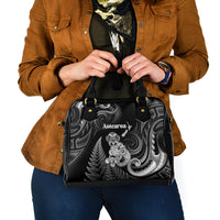 New Zealand Maori Taniwha Shoulder Handbag Silver Fern Black Version