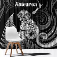 New Zealand Maori Taniwha Window Curtain Silver Fern Black Version