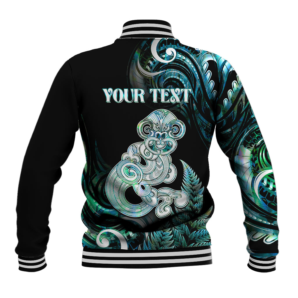 Personalised New Zealand Maori Taniwha Baseball Jacket Silver Fern Paua Shell Version