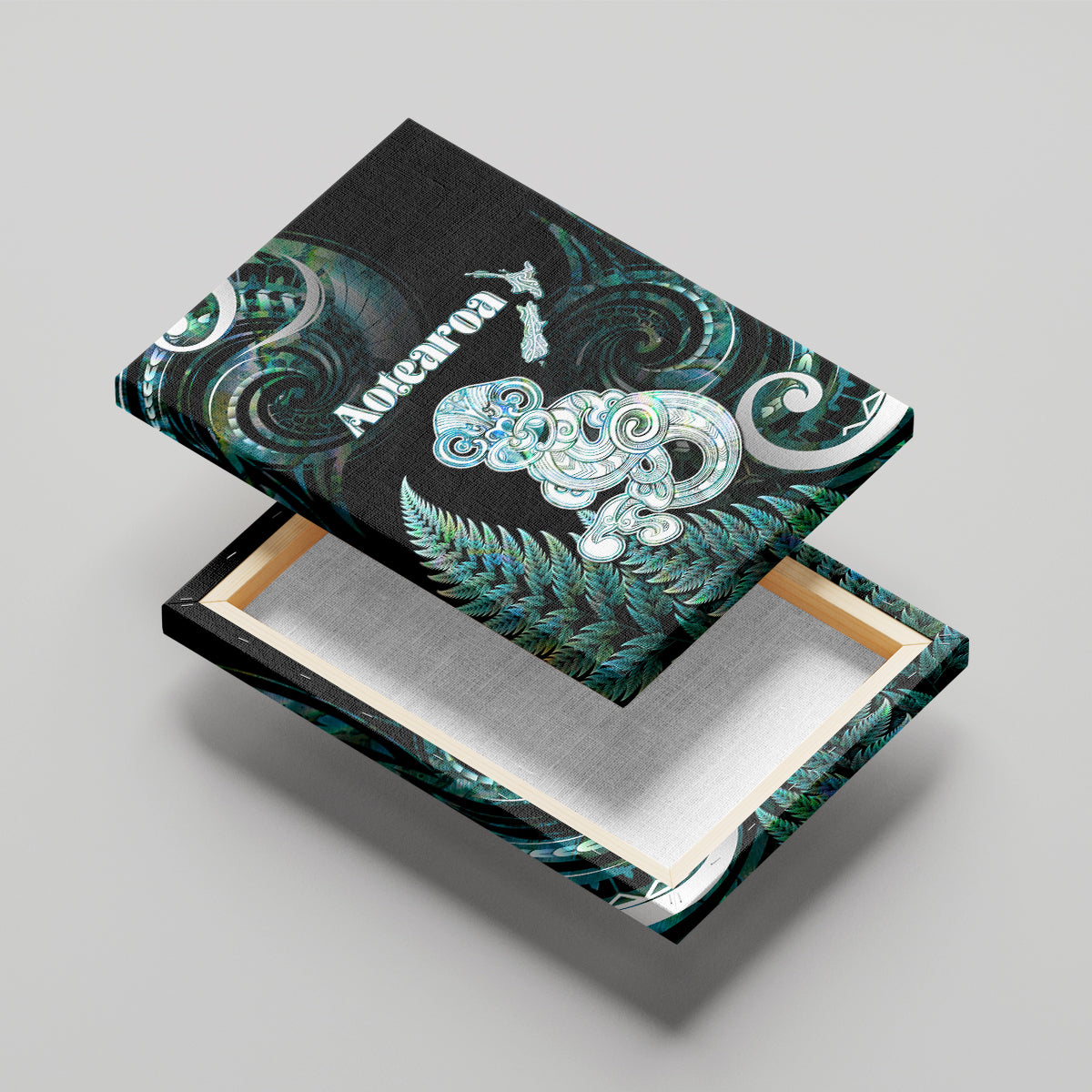 New Zealand Maori Taniwha Canvas Wall Art Silver Fern Paua Shell Version