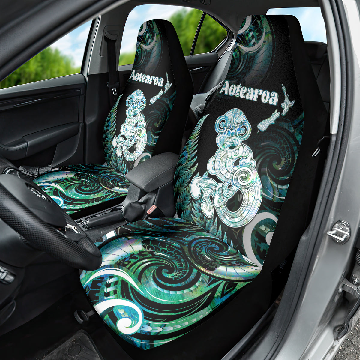 New Zealand Maori Taniwha Car Seat Cover Silver Fern Paua Shell Version
