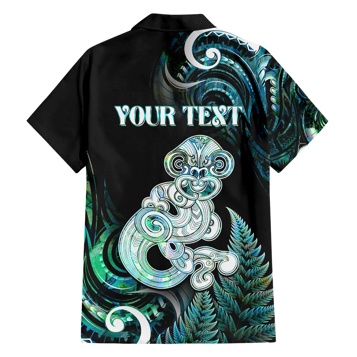 Personalised New Zealand Maori Taniwha Family Matching Puletasi and Hawaiian Shirt Silver Fern Paua Shell Version