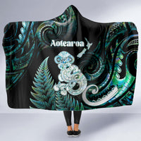 New Zealand Maori Taniwha Hooded Blanket Silver Fern Paua Shell Version