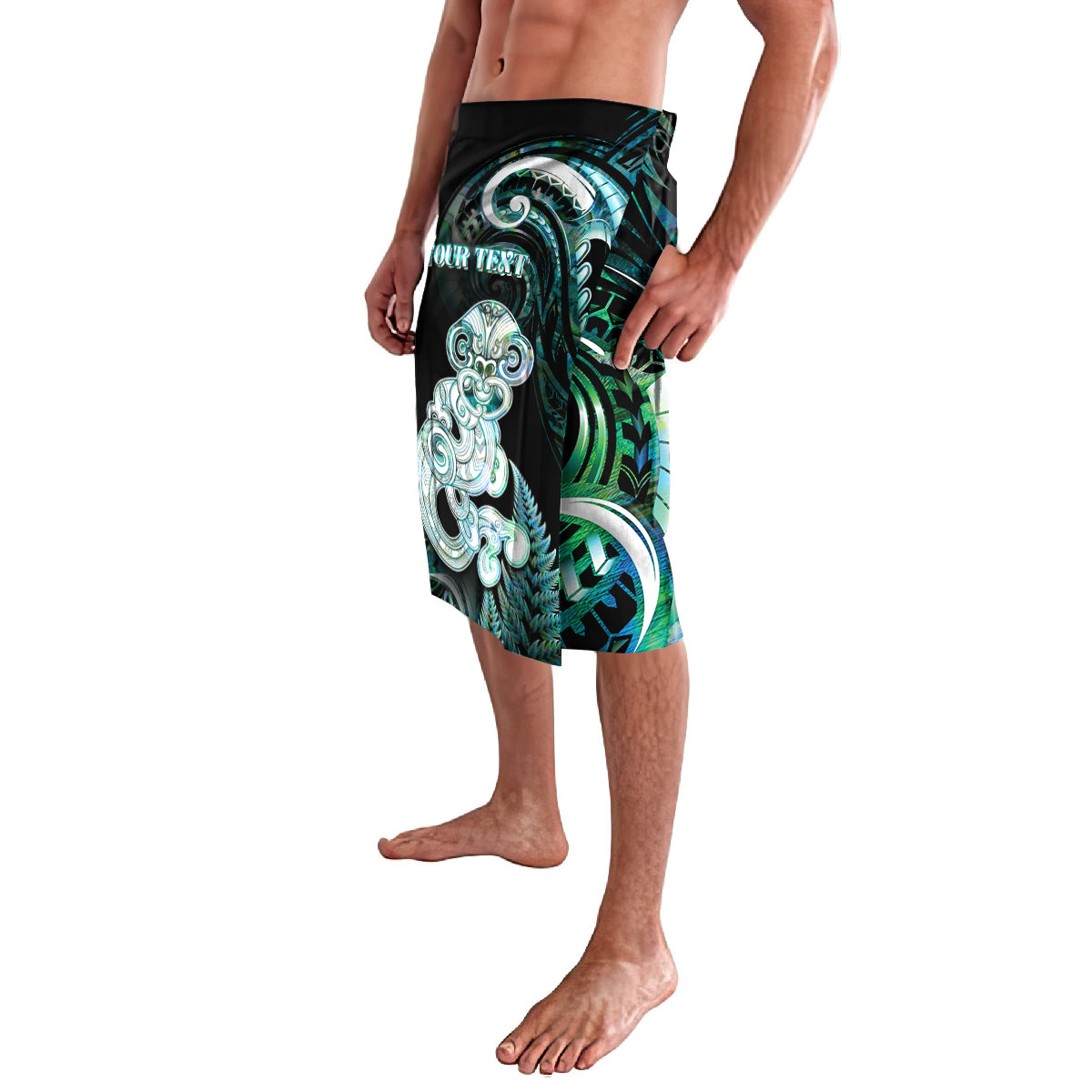 Personalised New Zealand Maori Taniwha Lavalava Silver Fern Paua Shell Version