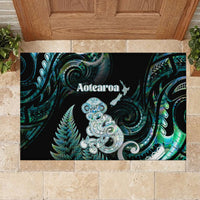New Zealand Maori Taniwha Rubber Doormat Silver Fern Paua Shell Version