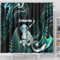 New Zealand Maori Taniwha Shower Curtain Silver Fern Paua Shell Version