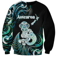 Personalised New Zealand Maori Taniwha Sweatshirt Silver Fern Paua Shell Version